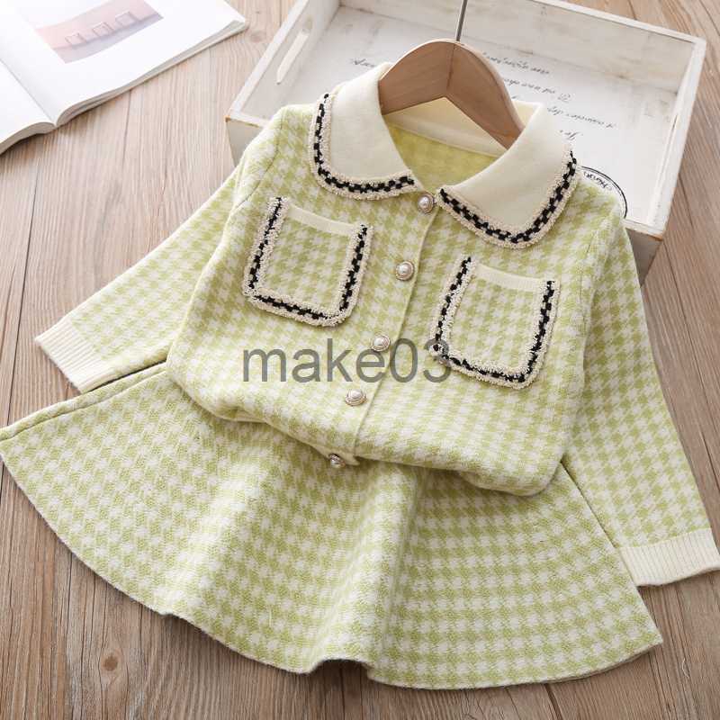 Cardigan Kids Girls Long Sleeve Kids Sweaters Fashion Kids Wear Knitted Cardigan and Skirt Clothing Suit for Children Baby Girl J230801