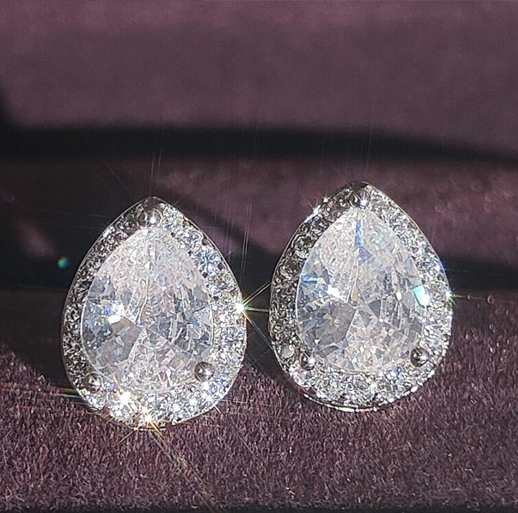 Classical Stunning Stud Earrings Fashion Jewelry 925 Sterling Silver Pear Cut Water Drop 5A Cubic Zircon CZ Diamond Gemstones Party Women Wedding Earr