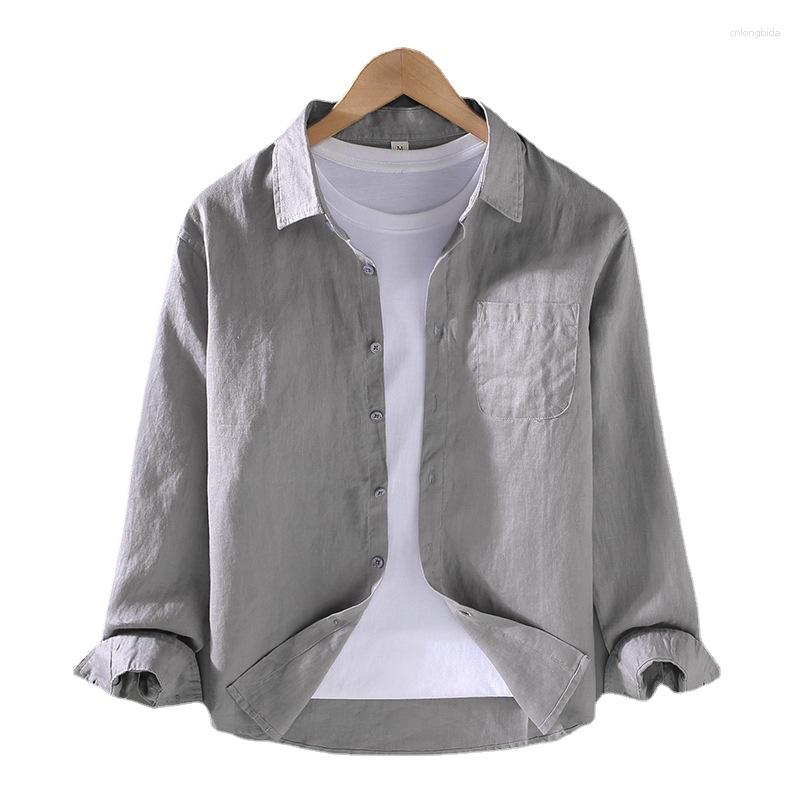Mens Casual Shirts Pure Linen Long Sleeved Shirt For Men Summer Daily Thin Oversized Jacket Simple Cotton White