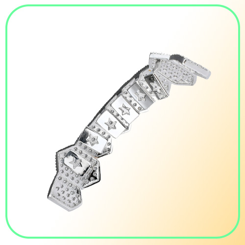 Iced Out Vampire Teeth Grillz Gold Silver Plating Micro Pave CZ Stones Mouth Grills fit Upper and Bottom
