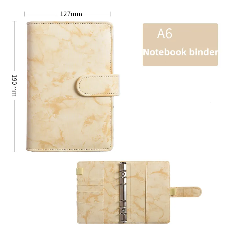 A6 Marbling color Notebook Binder PU Leather 6 Rings Notepad Spiral Loose Leaf Notepads Cover Diary Shell for Student Z11 LL