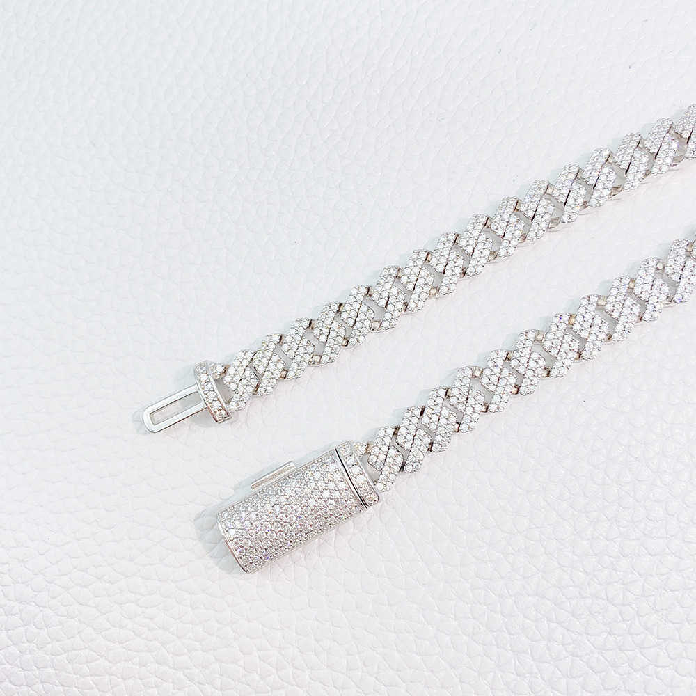 Trendy Cuban Chain Moissanite 8mm Dia Iced Out Personalized Necklace Sterling Sier