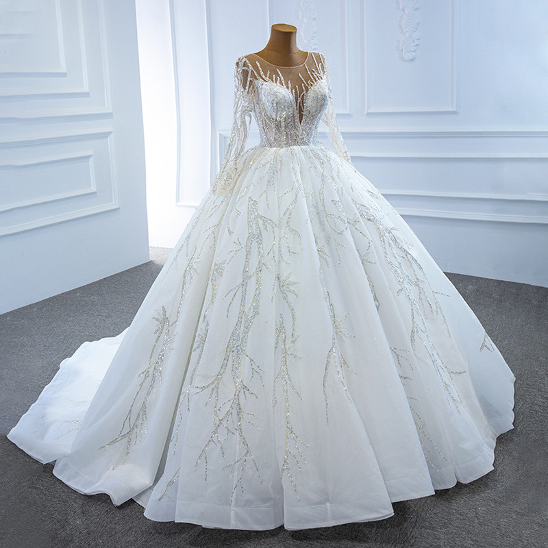 New Designer Arabic Dubai Wedding Dress 2025 Long Sleeves Beaded Sequins Crystals Bridal Gown Plus Size Custom Made Vestidos De Noiavs