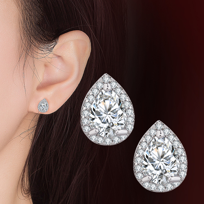 Classical Stunning Stud Earrings Fashion Jewelry 925 Sterling Silver Pear Cut Water Drop 5A Cubic Zircon CZ Diamond Gemstones Party Women Wedding Earr