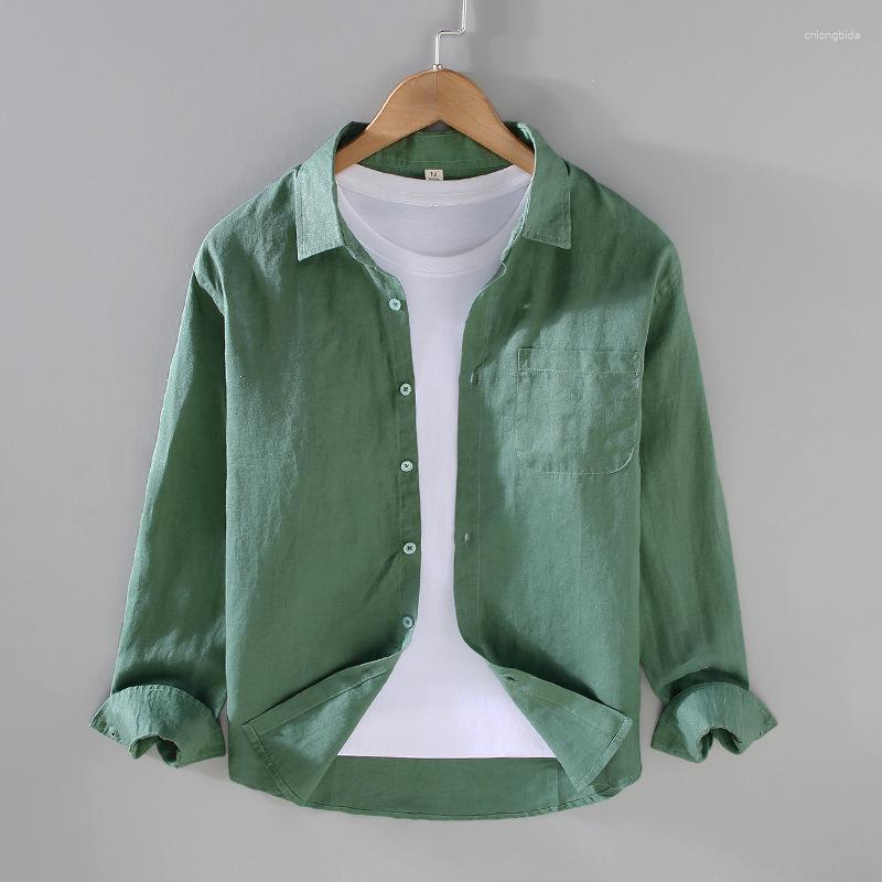 Mens Casual Shirts Pure Linen Long Sleeved Shirt For Men Summer Daily Thin Oversized Jacket Simple Cotton White