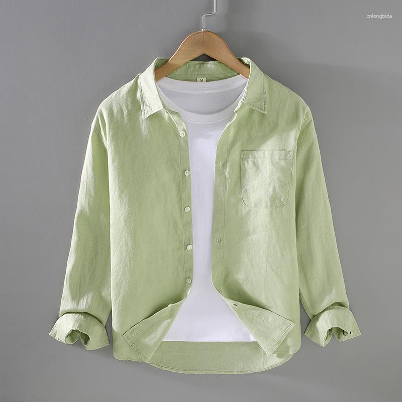 Mens Casual Shirts Pure Linen Long Sleeved Shirt For Men Summer Daily Thin Oversized Jacket Simple Cotton White