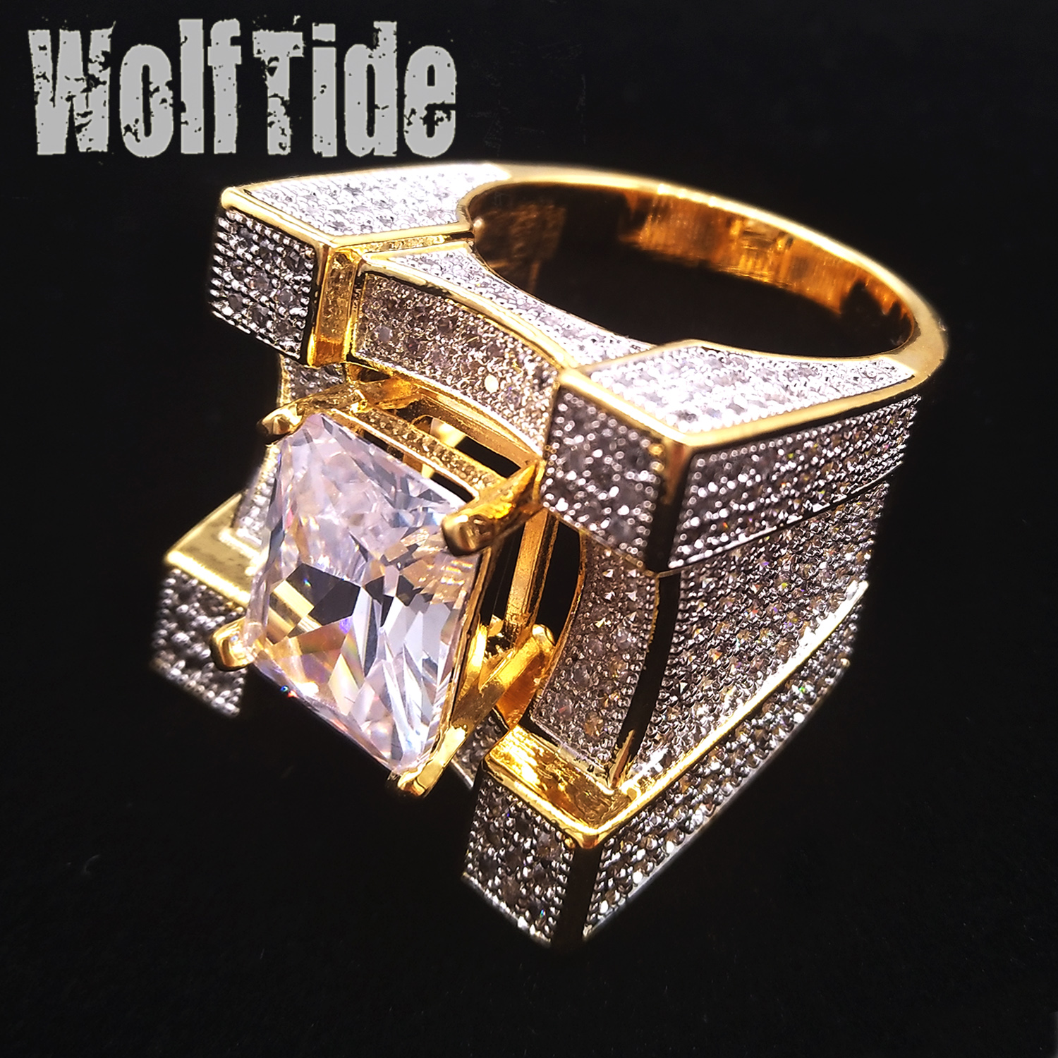 24mm Big Heavy Cubic Zirconia Square Hip Hop Ring for Men Top Quality Personalized Full CZ Stone Punk Rock Rapper Jewelry for Men Size 7 to 11 Comfort
