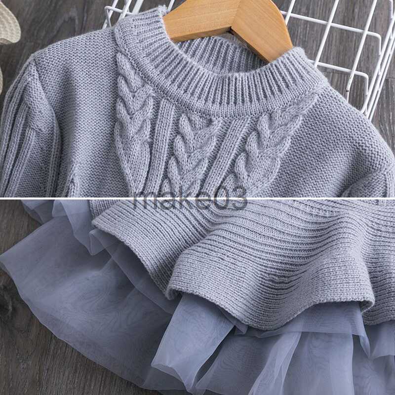 Cardigan Warm Sweater Dress Girls Knit Dresses Long Sleeve Floral Lace Dress Party Children Knitted Clothing Baby Kids Clothes Cotton J230801