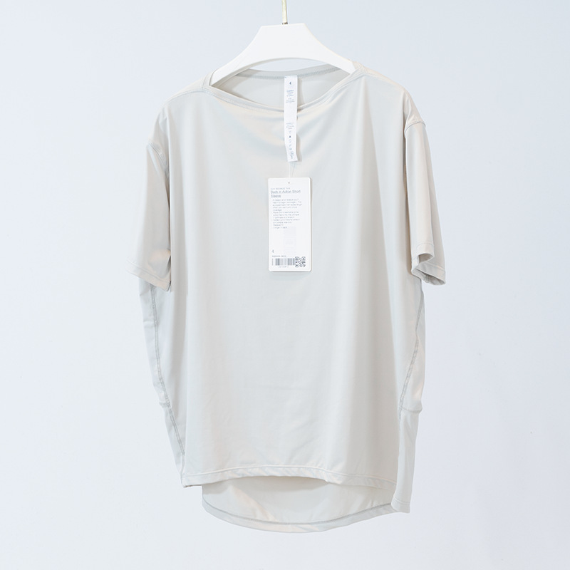 L813 Womens Yoga T-shirt Summer Top Womens Round Collar Short Sleeve Elastic Breathable Sports Fitness Solid Color