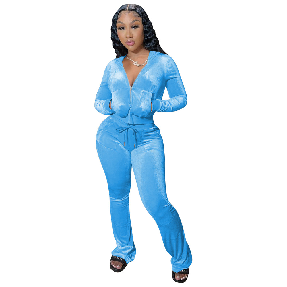 NEW Designer Velvet Tracksuits Fall Winter Women Sweatsuits Long Sleeve Hooded Jacket and Flare Pants Two Piece Sets Outfits Casual Sports suits Bulk 
