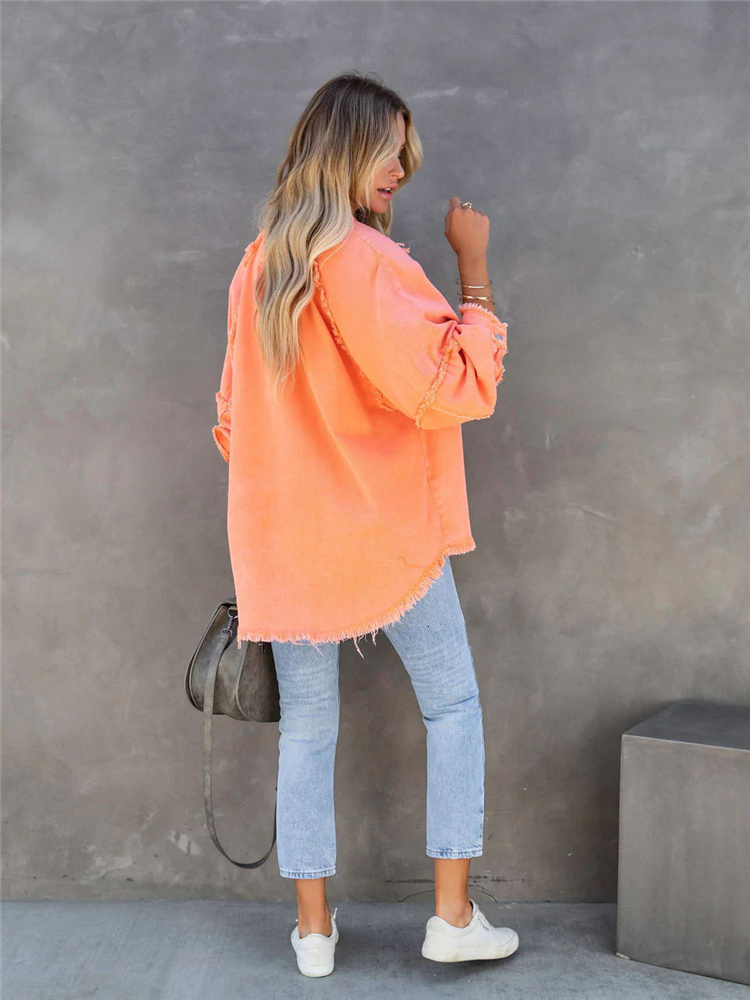 Jackets Girls Sweet Pink Loose Shirt Jacket Woman Casual Soft Button Denim Shirts Ladies Chic Solid Pocket Jackets 230801