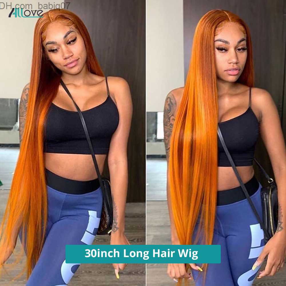 Synthetic Wigs 150 Density Ginger Lace Front Women039s Wig Straight 100 Human Hair High Definition Brazilian Remi Orange Lace Closed Wig Seam2012696 Z