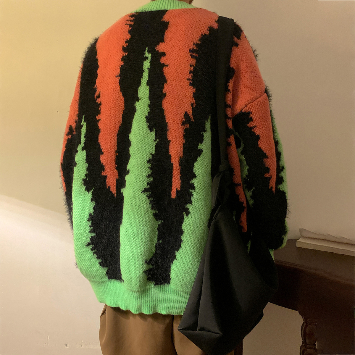 Men's Sweaters Antarctic Velvet Ferret Threedimensional Jacquard Knitwears Stripe Tassels Sweater Unisex Oversized Round Neck Pullover Knit 23073 - view 4