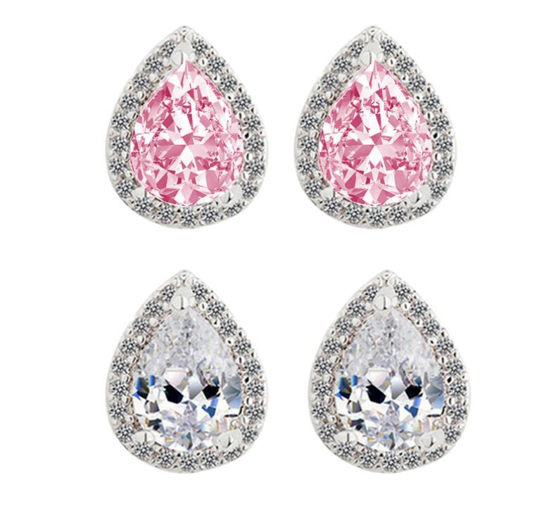 Classical Stunning Stud Earrings Fashion Jewelry 925 Sterling Silver Pear Cut Water Drop 5A Cubic Zircon CZ Diamond Gemstones Party Women Wedding Earr