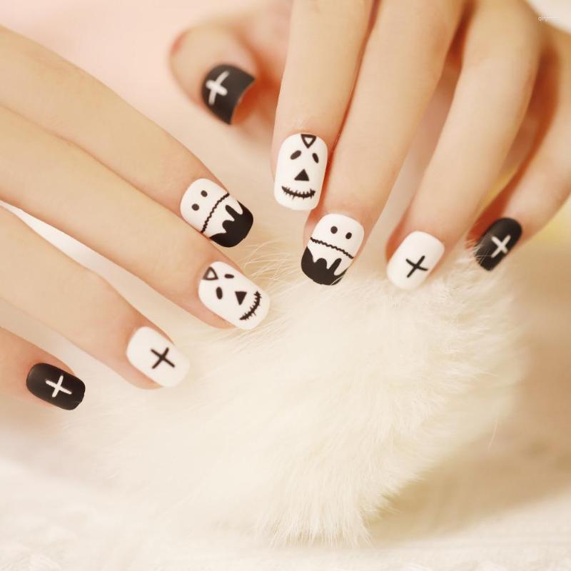 False Nails 24P Artificial Acrylic Square Head Coffin Fake Halloween Collection Nail Art Removable Press On Finished