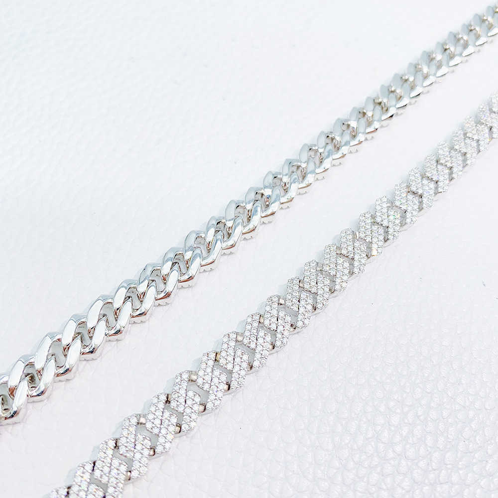 Trendy Cuban Chain Moissanite 8mm Dia Iced Out Personalized Necklace Sterling Sier