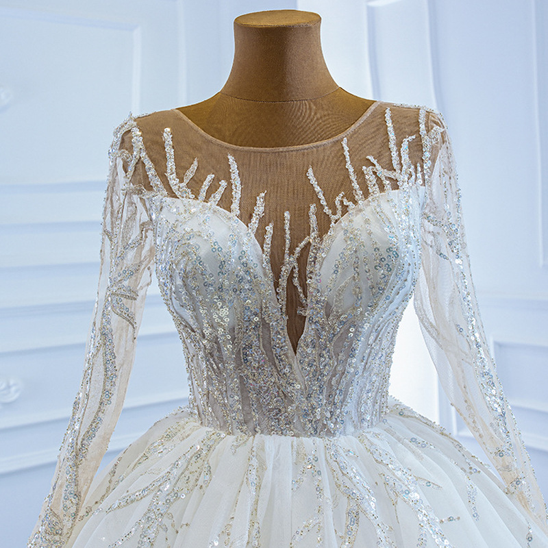 New Designer Arabic Dubai Wedding Dress 2025 Long Sleeves Beaded Sequins Crystals Bridal Gown Plus Size Custom Made Vestidos De Noiavs