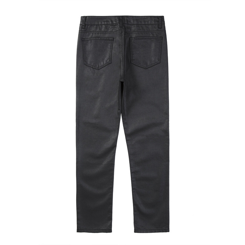 Mens Jeans Waxed Cotton Gothic Darkwear High Street Coat Autumn Fashion Straight Solid Black Chic Denim Pants 12A2908 230731