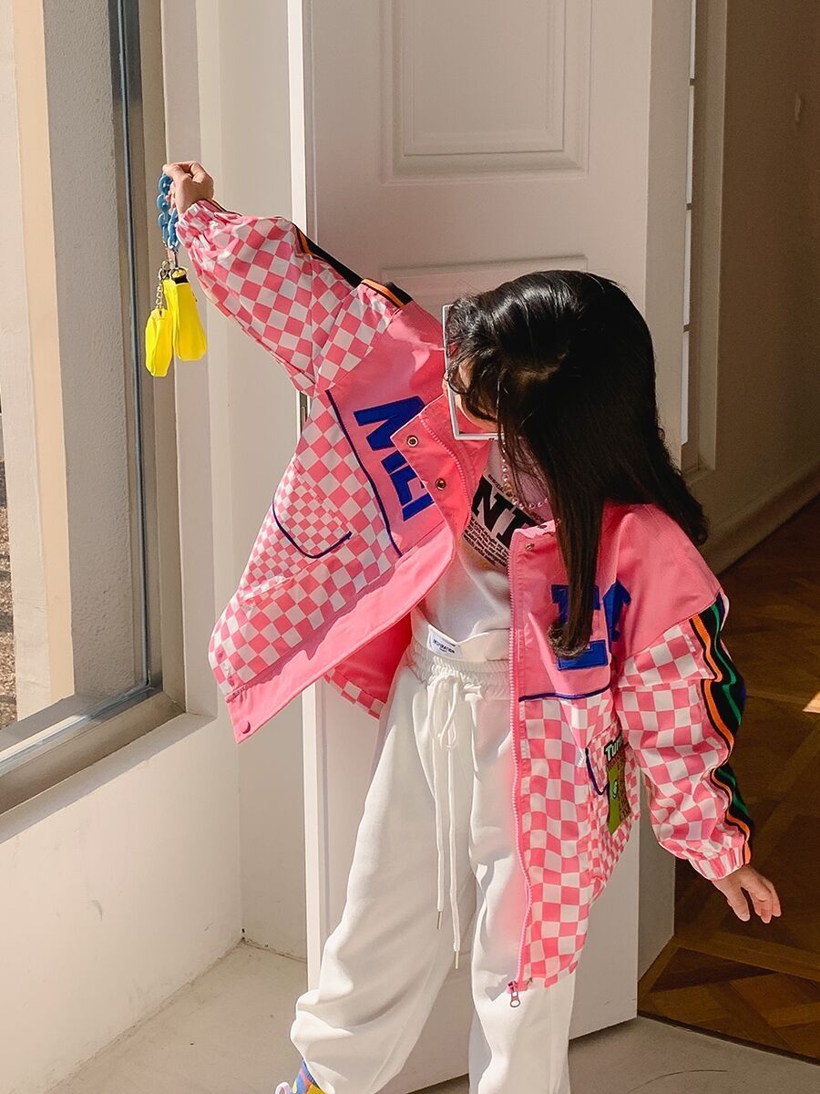 Jackets Girls Plaid Pink Jackets Baby 8 10 years Streetwear Spring Fall Fashion Loose Coat Teen Girls Jackets 230801