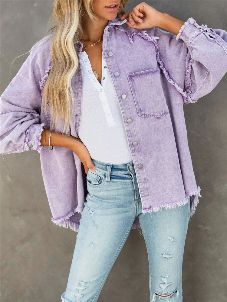 Jackets Girls Sweet Pink Loose Shirt Jacket Woman Casual Soft Button Denim Shirts Ladies Chic Solid Pocket Jackets 230801