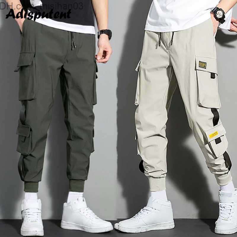 Men's Pants New hip-hop jogger cargo pants Men's harem pants Multi pocket ribbon Men's sports pants Street casual pants Men's spor