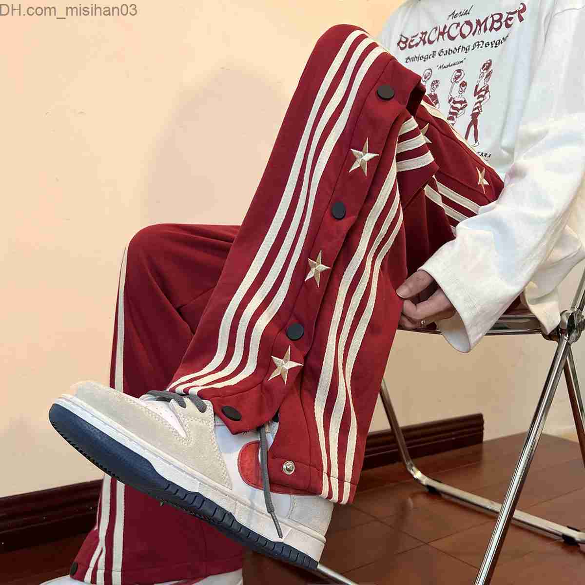 Men's Pants Men's hip-hop pants with side buttons and elastic waist for a loose style jogger Trousers Z230802