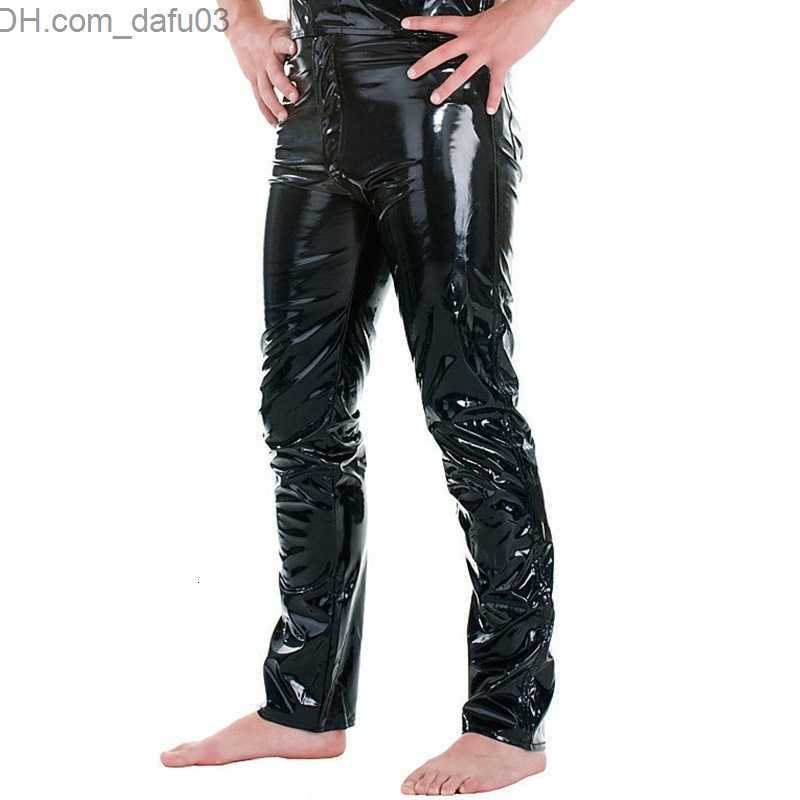 Men's Jeans Men's Jeans Latex Mens Pants Shiny Wet Look PU Leather Fashion Tight Trousers for Club Stage Show Rock Band Performance 230330 Z