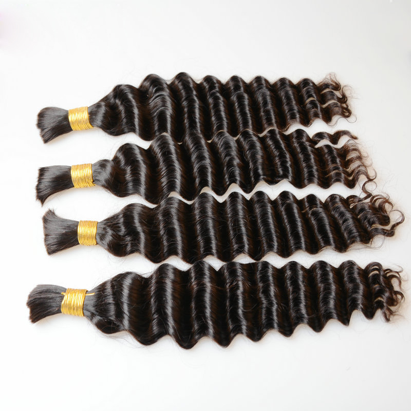 Peruvian Human Hair Bulks 10-30inch Deep Wave Curly Natural Color Hair Extensions One Hair Bulks