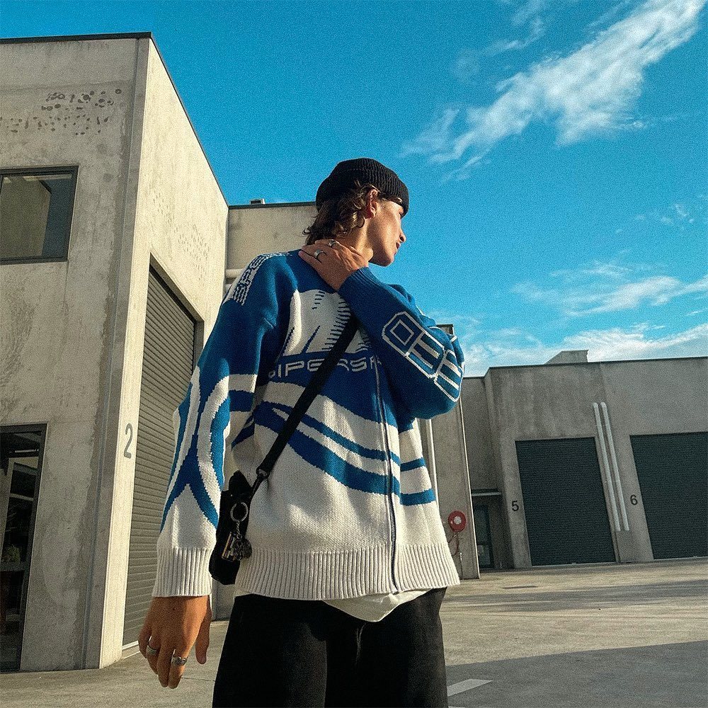 Men's Sweaters Aelfric Eden SPEED" Racing Cardigan Girl Y2K Retro Hip Hop Knitted Sweater Vintage Pullover Casual Wool Sweater Hipster Top 2