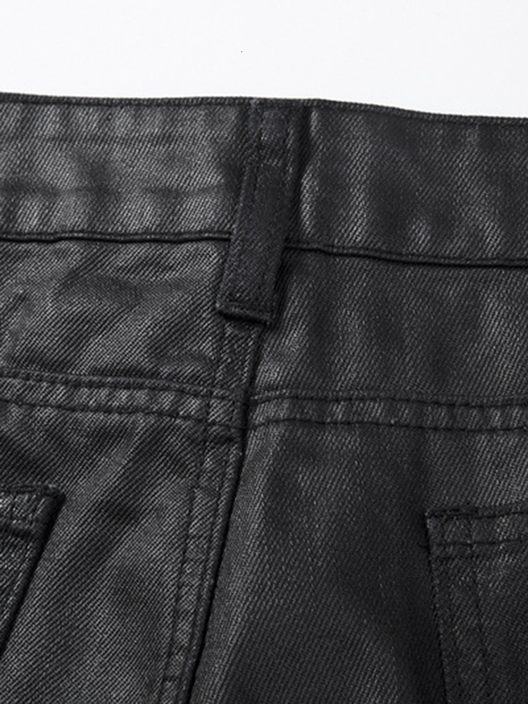 Mens Jeans Waxed Cotton Gothic Darkwear High Street Coat Autumn Fashion Straight Solid Black Chic Denim Pants 12A2908 230731