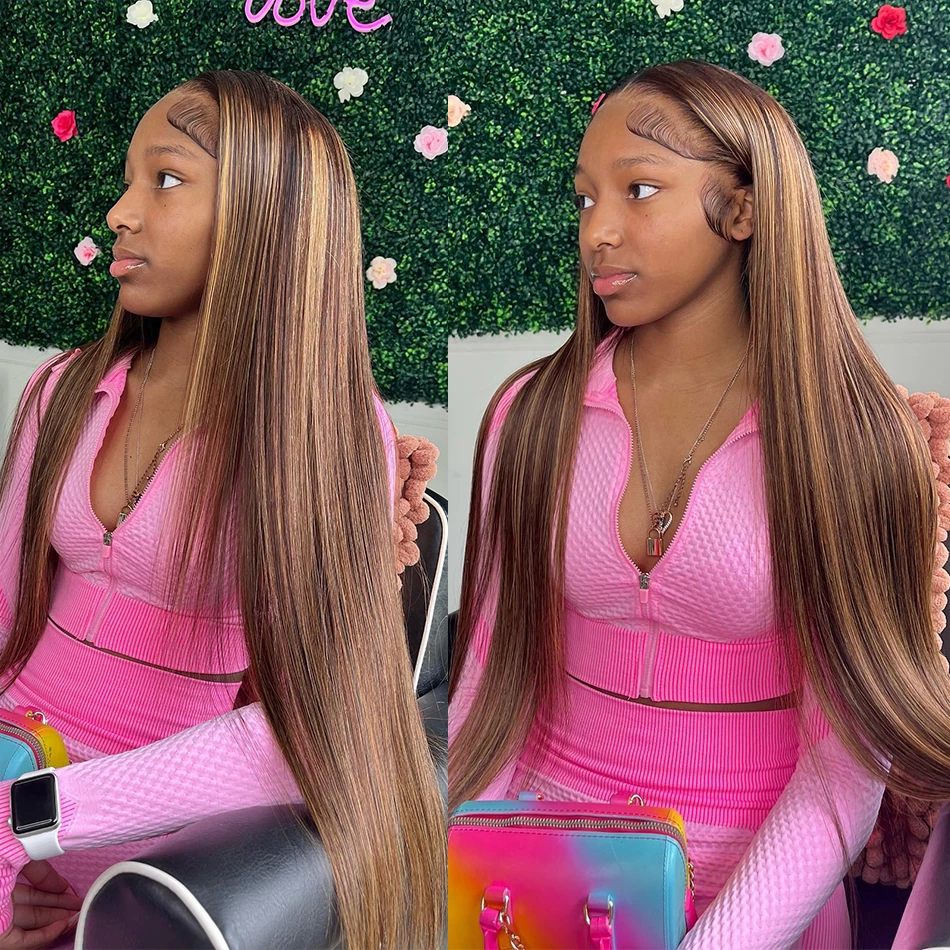 Brown Root Brazilian Virgin Straight Frontal Wigs For Women Ombre Blonde Lace Front Wig Synthetic Preplucked 250820