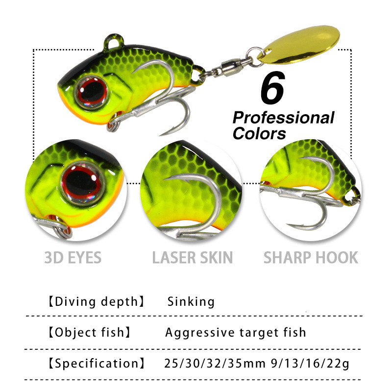 Baits Lures Arrival 1PCS 9g13g16g22g Metal VIB Fishing Lure Spinner Sinking Rotating Spoon Pin Crankbait Sequins Tackle 230801
