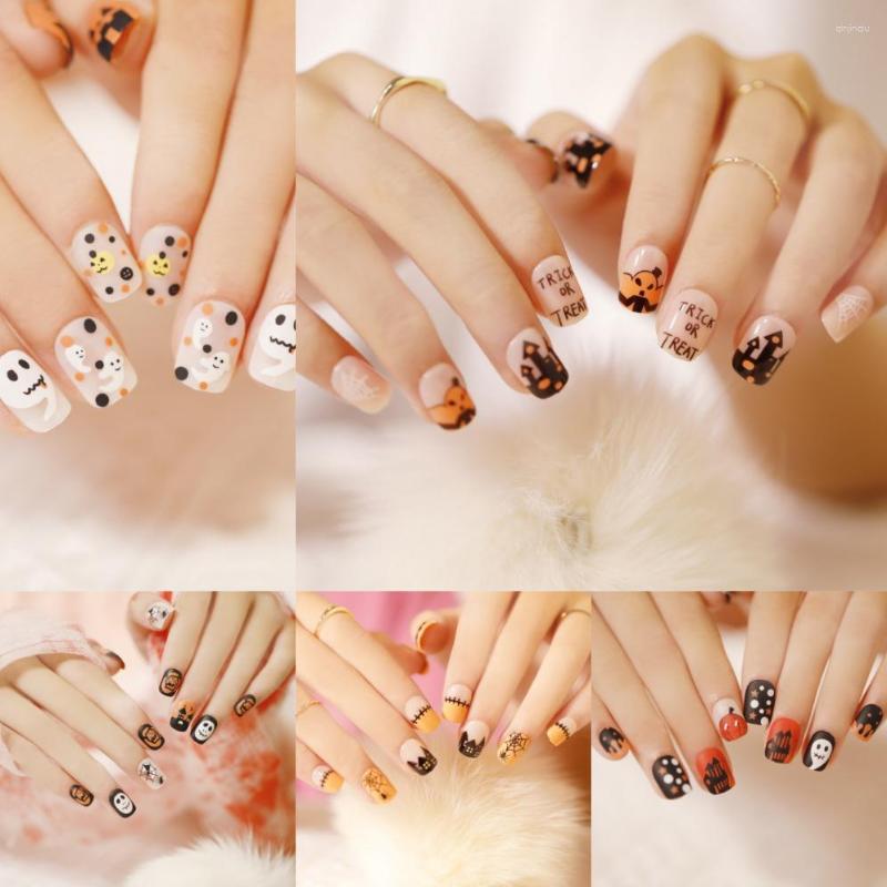 False Nails 24P Artificial Acrylic Square Head Coffin Fake Halloween Collection Nail Art Removable Press On Finished