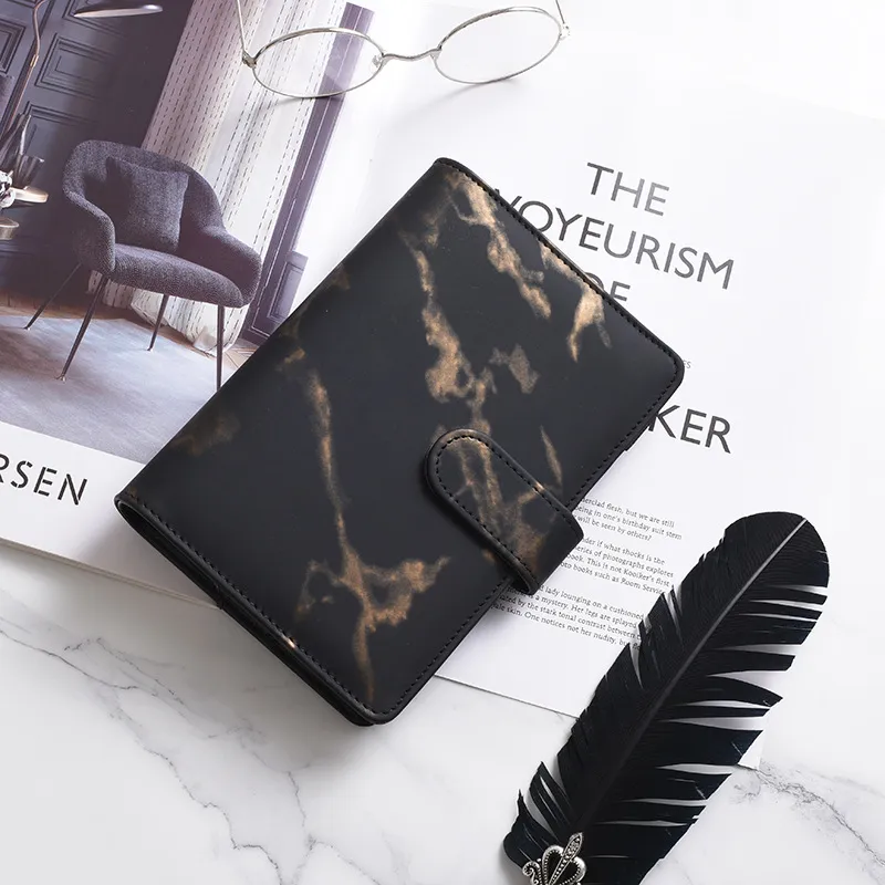 A6 Marbling color Notebook Binder PU Leather 6 Rings Notepad Spiral Loose Leaf Notepads Cover Diary Shell for Student Z11 LL
