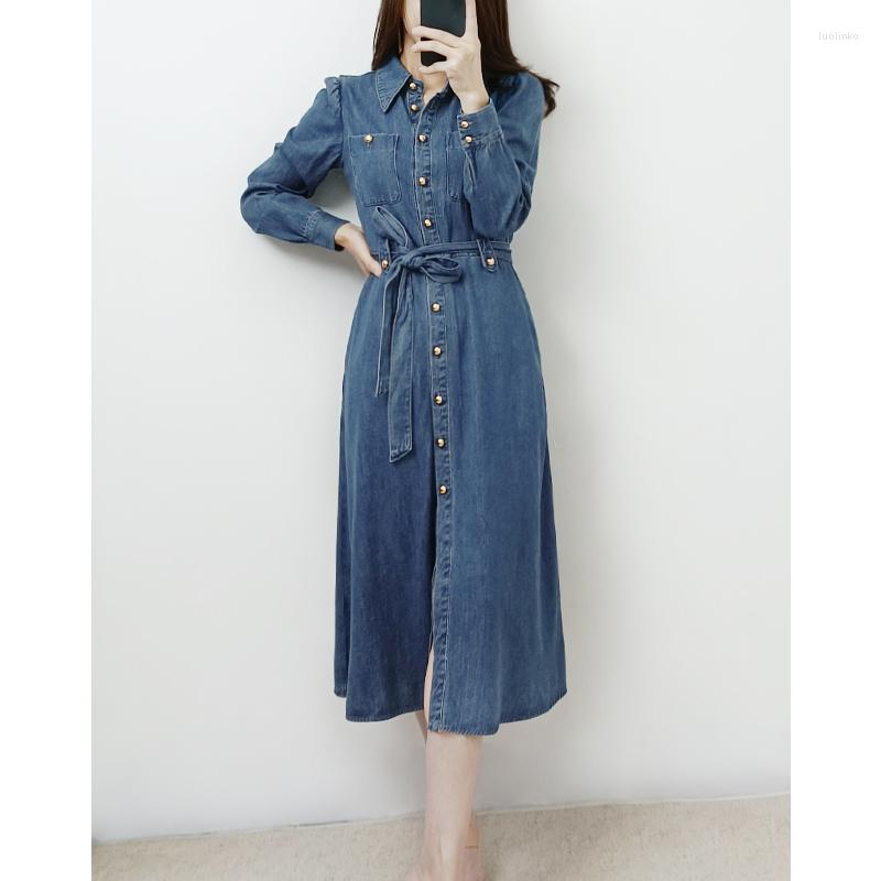 Casual Dresses Full Sleeves Belted Waist Cotton Demin Shirt Dress Size UK 6-UK 16