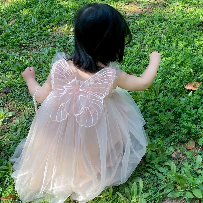 Girl's Dresses Summer Girl Kawaii Angel Wing Fairy Puffy Dress Toddler Kid Mesh Sling Princess Dress for Girls Birthday Party Dresses MTK02 23080
