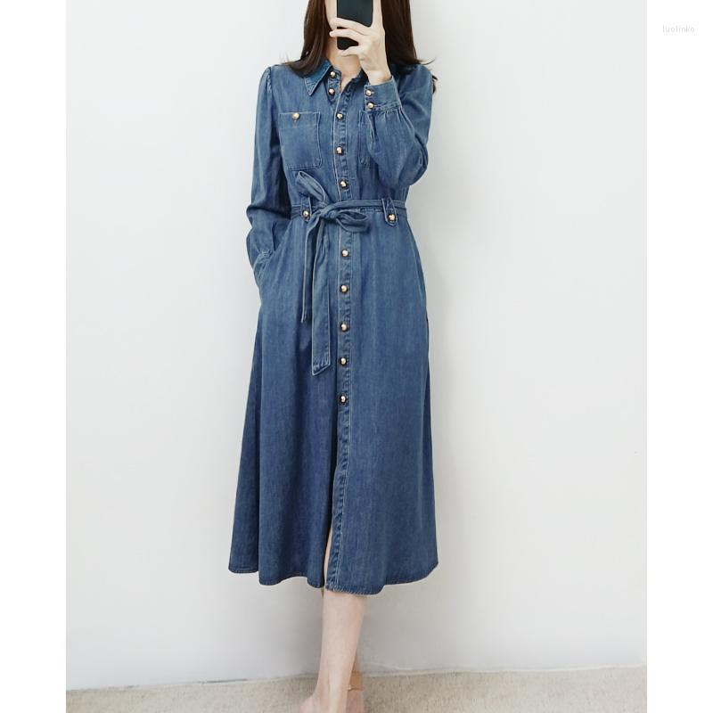 Casual Dresses Full Sleeves Belted Waist Cotton Demin Shirt Dress Size UK 6-UK 16
