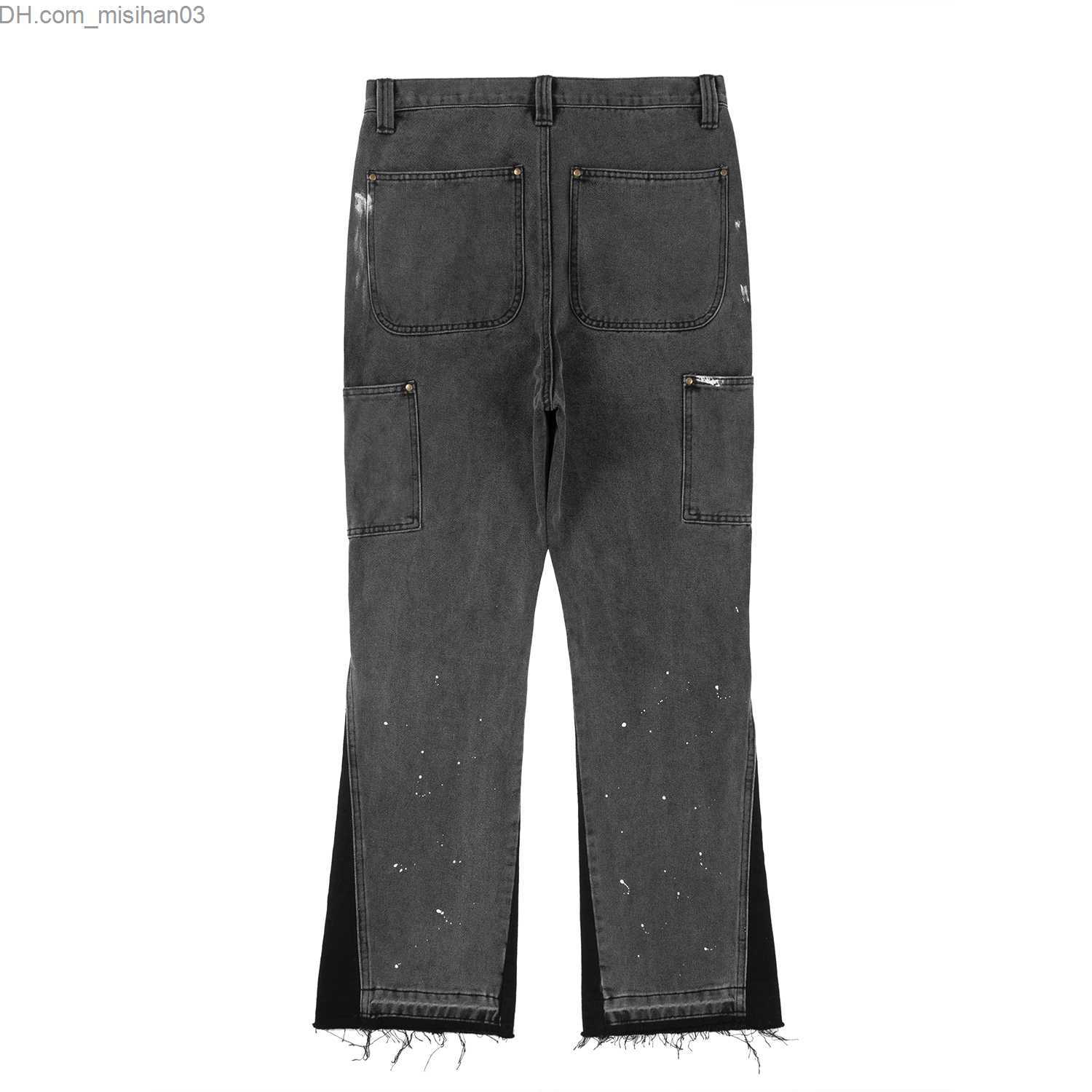 Men's Pants Street stitching spot ink men's micro flash pants Cleanfit casual wash bag straight Denim Trousers Y2K jeans Z230802