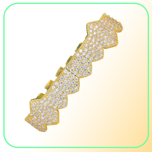 Iced Out Vampire Teeth Grillz Gold Silver Plating Micro Pave CZ Stones Mouth Grills fit Upper and Bottom