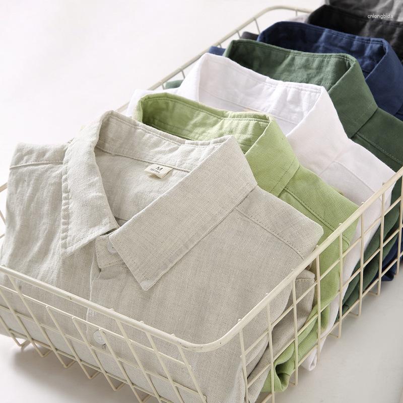 Mens Casual Shirts Pure Linen Long Sleeved Shirt For Men Summer Daily Thin Oversized Jacket Simple Cotton White
