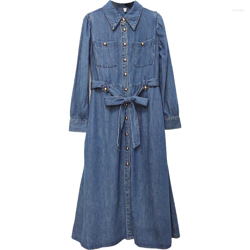 Casual Dresses Full Sleeves Belted Waist Cotton Demin Shirt Dress Size UK 6-UK 16