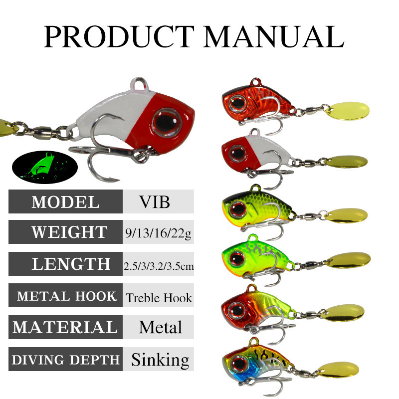 Baits Lures Arrival 1PCS 9g13g16g22g Metal VIB Fishing Lure Spinner Sinking Rotating Spoon Pin Crankbait Sequins Tackle 230801