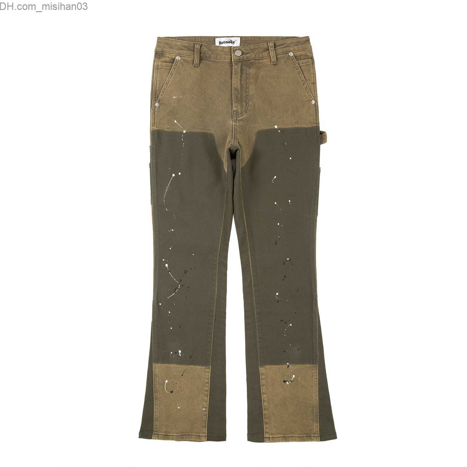 Men's Pants Street stitching spot ink men's micro flash pants Cleanfit casual wash bag straight Denim Trousers Y2K jeans Z230802