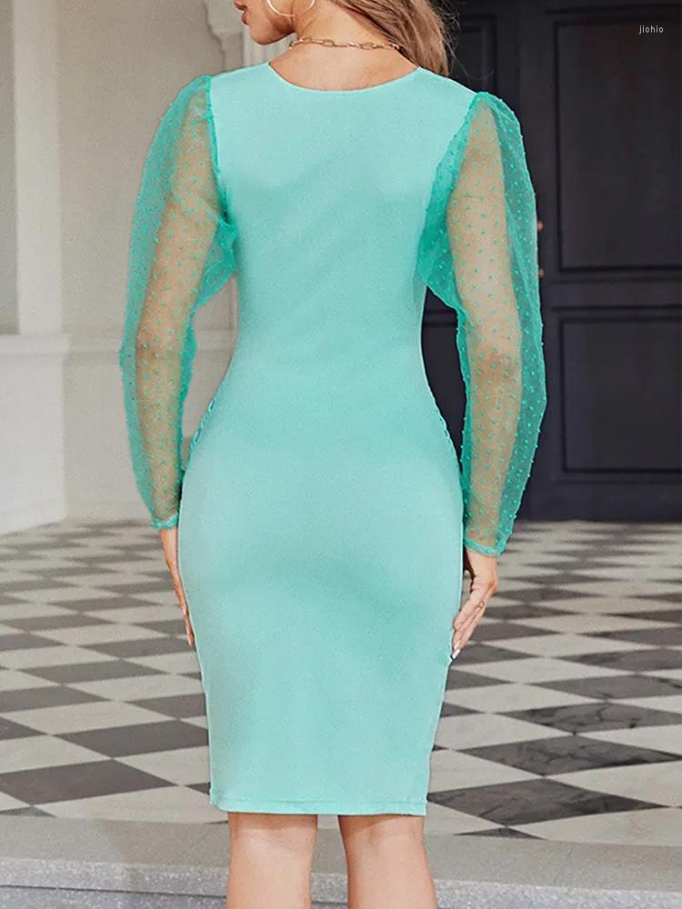 Casual Dresses Summer For Women Twisted Puff Sleeve Dot Mesh Slit Work Dress Vestidos Mini 2023