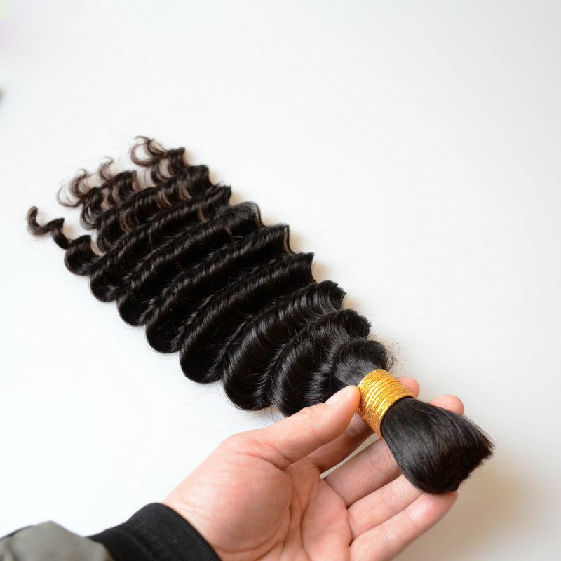 Peruvian Human Hair Bulks 10-30inch Deep Wave Curly Natural Color Hair Extensions One Hair Bulks