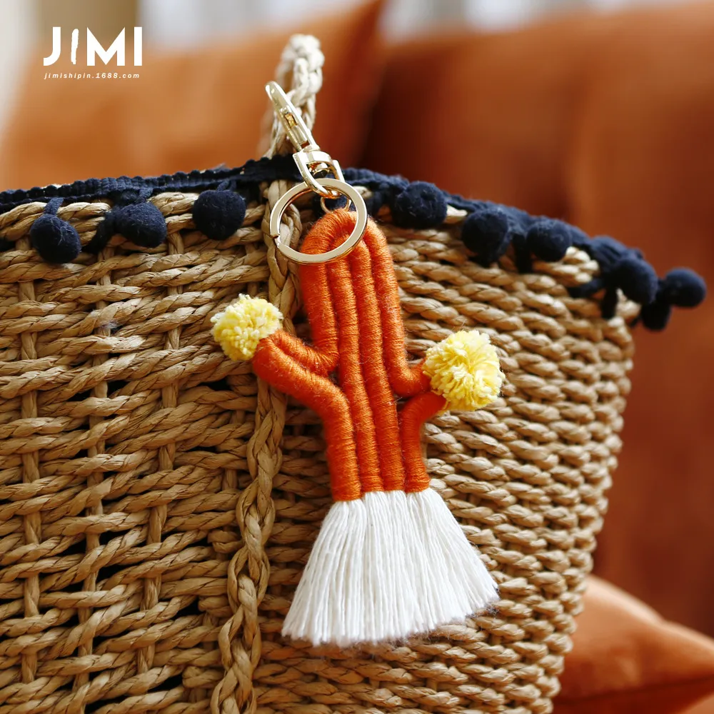 UPS Woven Hand Cactus Key Chain Accessories Bohemian Botanical Wer Tassel Bag Pendant Female