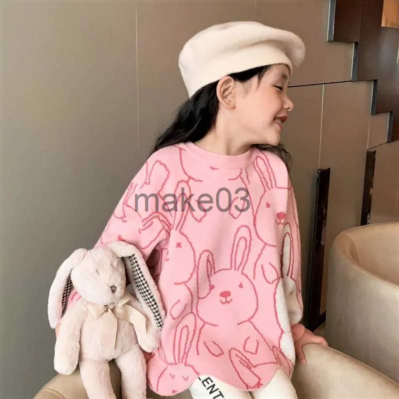 Cardigan Kids Cute Rabbit Knit Sweaters for Girls Irregular O Neck Christmas Pullover Sweater Coat Toddler Baby Long Sleeve Sweaters 6 8 J230801