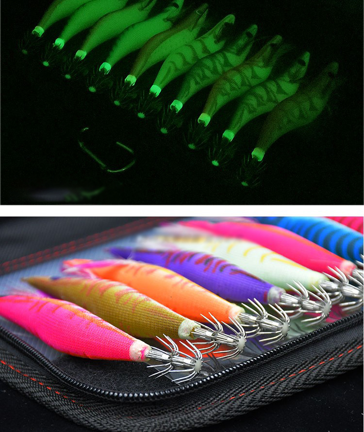 Baits Lures 10Pcs Luminous Squid Lure Jig Hook Bait Shrimp Octopus Cuttlefish Sinker with Ring Bead Fishing Lead 230801