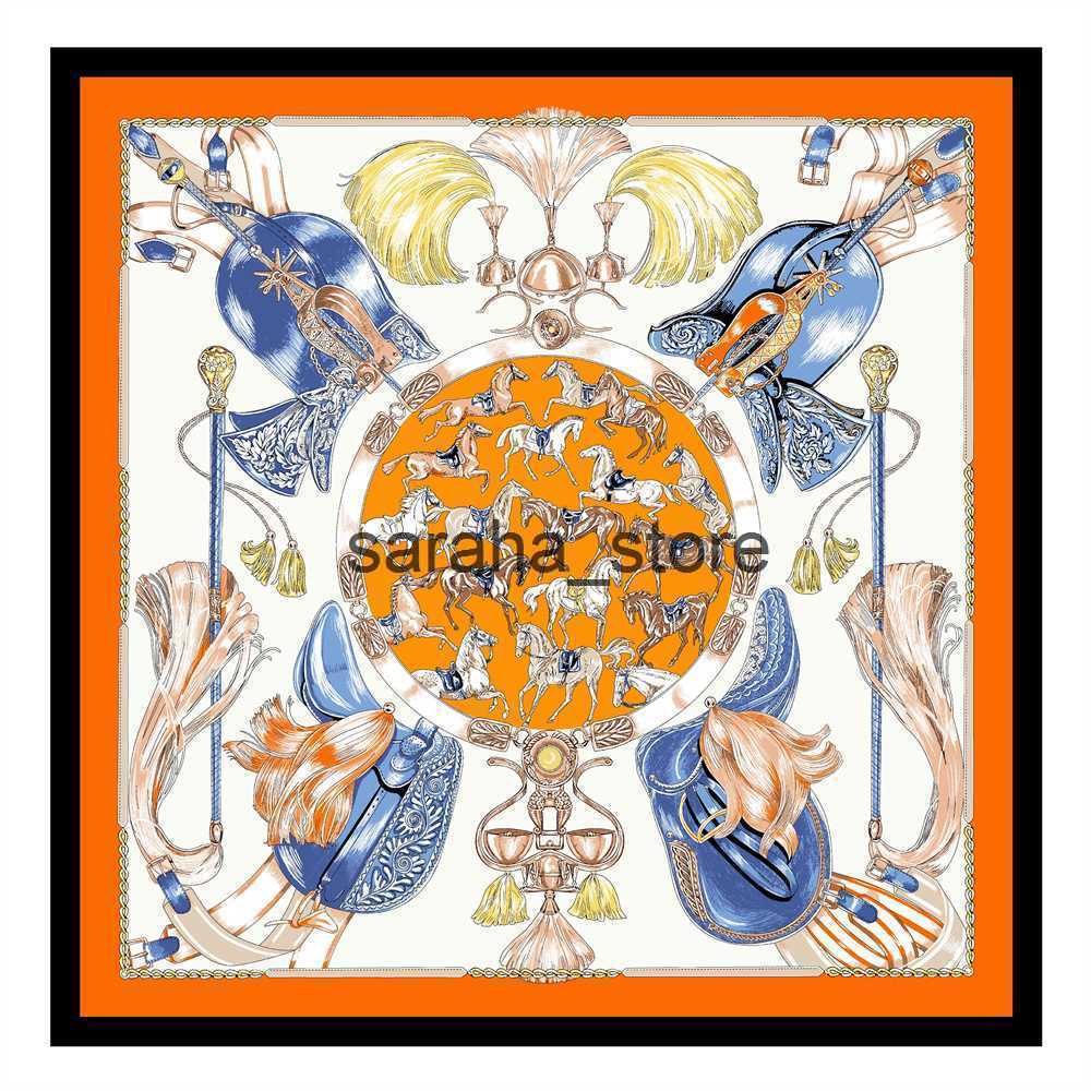 Scarves POBING 100% Silk Scarf Women Large Shawls Spain Horse Square Wraps Bandana Luxury Kerchief Hijab Scarf Female Foulards 130CM J230801