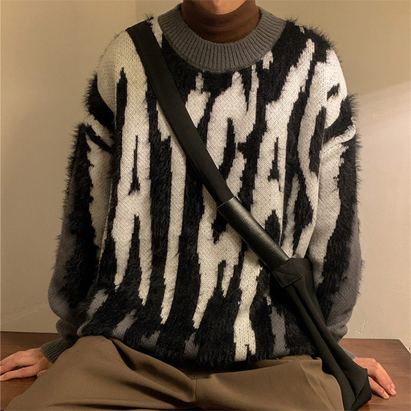 Men's Sweaters Antarctic Velvet Ferret Threedimensional Jacquard Knitwears Stripe Tassels Sweater Unisex Oversized Round Neck Pullover Knit 23073 - view 3